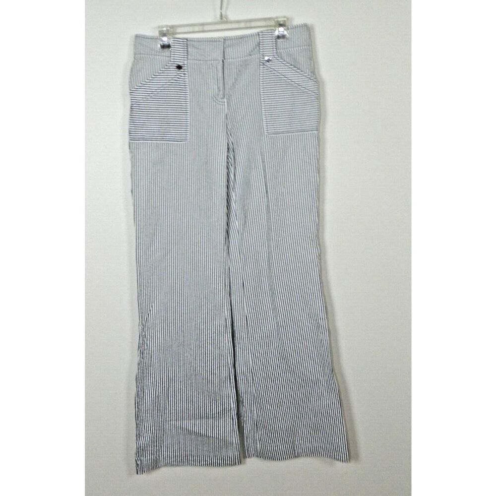 Tory Burch Pants Size 8 Blue White Striped Seersucker Flare Leg - Picture 1 of 12